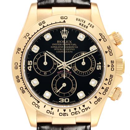 Rolex Daytona Yellow Gold Black Diamond Dial Mens Watch 116518