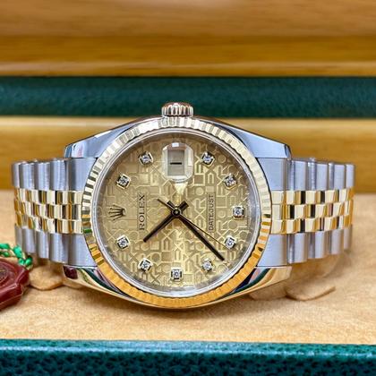 Rolex Datejust 36 116233 36MM Gold Diamond Dial Jubilee Band Box + Papers - Image 5