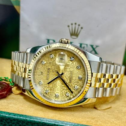 Rolex Datejust 36 116233 36MM Gold Diamond Dial Jubilee Band Box + Papers - Image 4