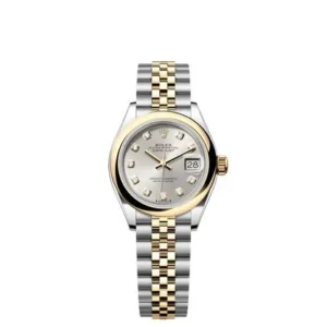 Rolex Lady-Datejust Silver Diamond Dial TwoTone Yellow Gold Smooth Bezel Jubilee Bracelet