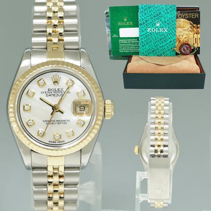 Rolex Lady-Datejust Diamond Pearl Ladies Rolex DateJust 26mm 69173 Two Tone Gold Steel Jubilee Watch Box
