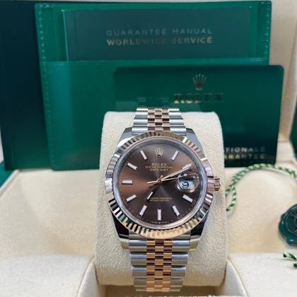 Rolex Datejust 41 II Two Tone Rose Gold Stainless Steel 41mm Fluted Chocolate Index Dial Jubilee - Image 4