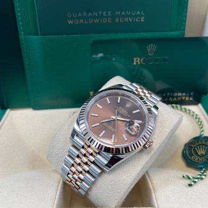 Rolex Datejust 41 II Two Tone Rose Gold Stainless Steel 41mm Fluted Chocolate Index Dial Jubilee - Image 6