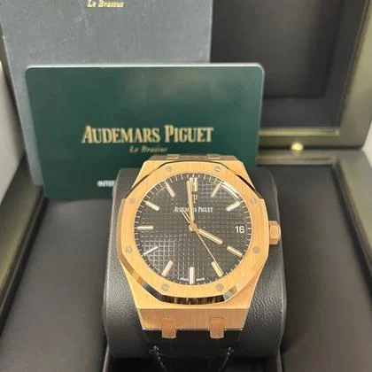 Audemars Piguet Royal Oak Selfwinding Date 41mm Rose Gold Black Dial Black Leather 15500OR - Image 10