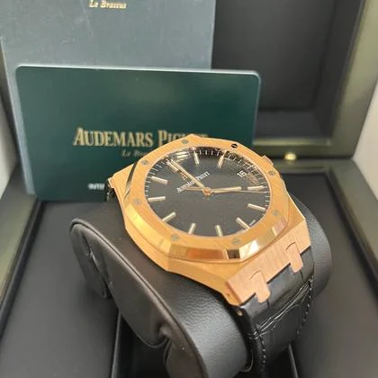 Audemars Piguet Royal Oak Selfwinding Date 41mm Rose Gold Black Dial Black Leather 15500OR - Image 7