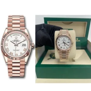 Rolex Day-Date 36 Everose Gold Day-Date 36 Watch-Fluted Bezel-White Roman Dial - President Bracelet (128235)