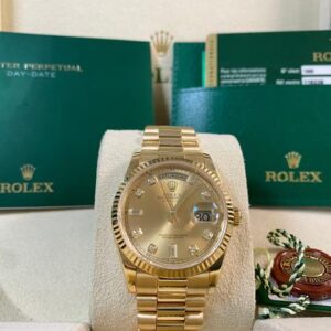 Rolex Day-Date 36 Like NEW V serial Day-Date "President" Yellow Gold Champagne Diamond Dial 118238 FULL SET