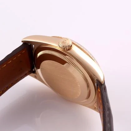 Rolex Day-Date 36 Silver Index Fluted Yellow Gold Leather 18238 - Image 2