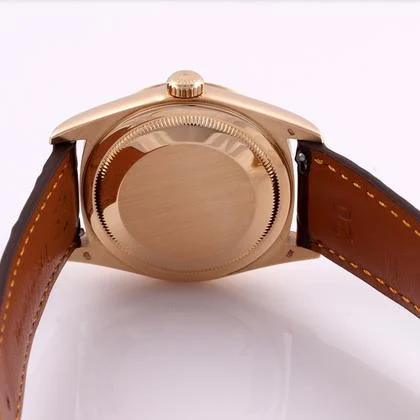 Rolex Day-Date 36 Silver Index Fluted Yellow Gold Leather 18238 - Image 3