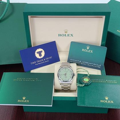 Rolex Oyster Perpetual 36 BNIB 2025 Novelty Color New PISTACHIO Green OP 36 Full Set Box Papers Shipping Bag Unworn Brand New - Image 2