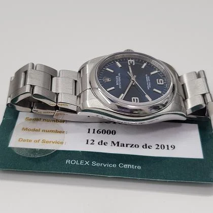 Rolex Oyster Perpetual 36 W/Service Card Rolex Oyster Perpetual 36 mm Blue Dial Watch 116000 Mixed Serial Rehaut Engraved With Service Card - Image 4