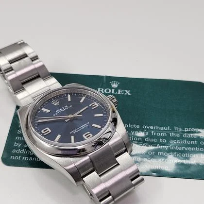 Rolex Oyster Perpetual 36 W/Service Card Rolex Oyster Perpetual 36 mm Blue Dial Watch 116000 Mixed Serial Rehaut Engraved With Service Card - Image 3
