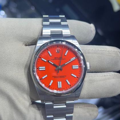 Rolex Oyster Perpetual 41 Coral Red Dial Stainless Steel 124300-0007 - Image 3